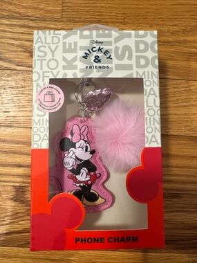 Disney MINNIE MOUSE Heart and Pink Pom Enchanting PHONE and BAG CHARM NWT
